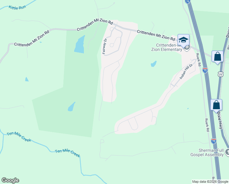map of restaurants, bars, coffee shops, grocery stores, and more near 260 Ten Mile Drive in Dry Ridge