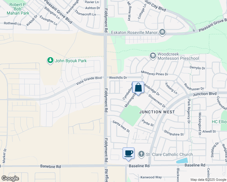 map of restaurants, bars, coffee shops, grocery stores, and more near 1809 Broad Stripes Way in Roseville