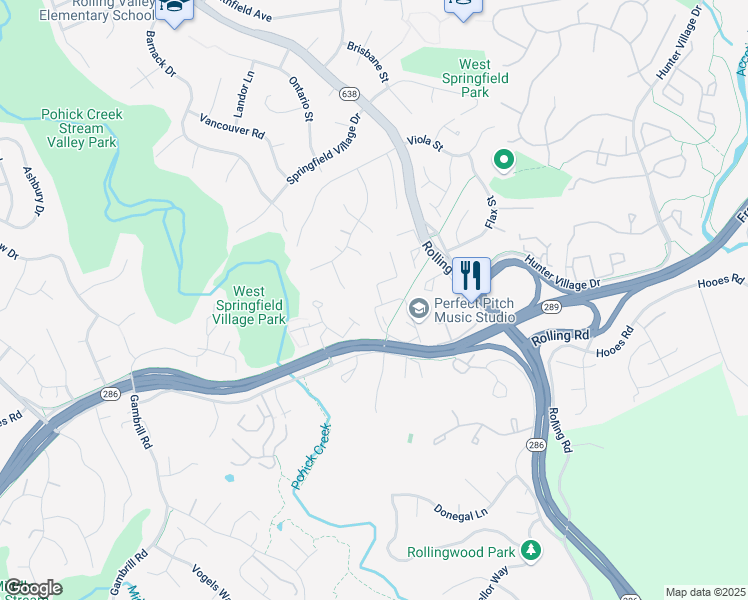 map of restaurants, bars, coffee shops, grocery stores, and more near 7339 Stream Way in West Springfield