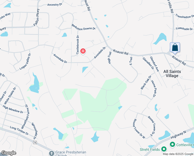 map of restaurants, bars, coffee shops, grocery stores, and more near 421 Harrington Place in St. Peters