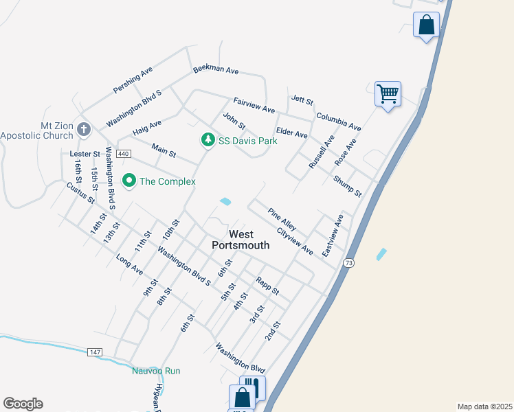 map of restaurants, bars, coffee shops, grocery stores, and more near 603 Cityview Avenue in West Portsmouth