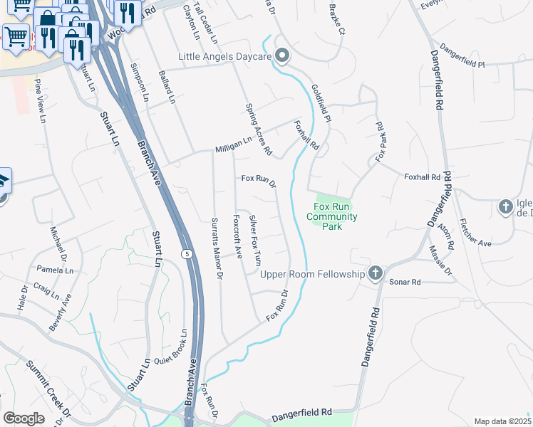 map of restaurants, bars, coffee shops, grocery stores, and more near 7602 Red Fox Court in Clinton