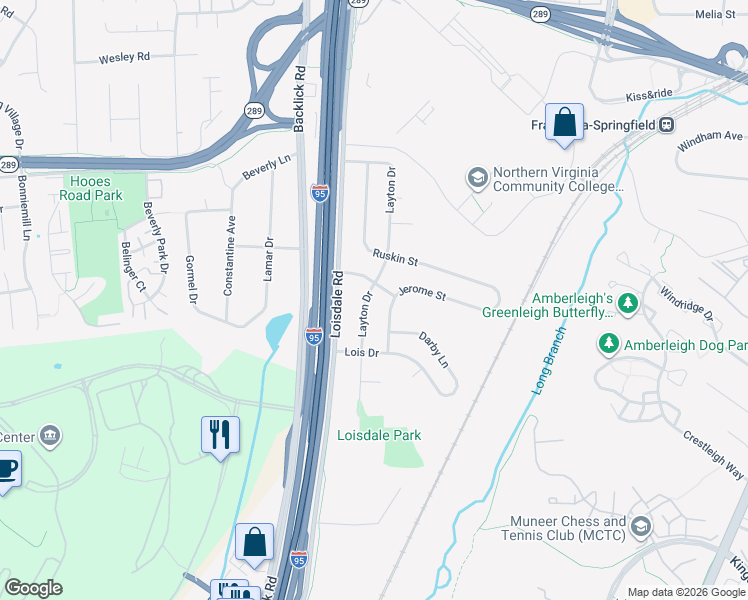 map of restaurants, bars, coffee shops, grocery stores, and more near 7211 Layton Drive in Springfield