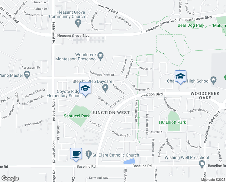 map of restaurants, bars, coffee shops, grocery stores, and more near 1872 Morning Mist Way in Roseville