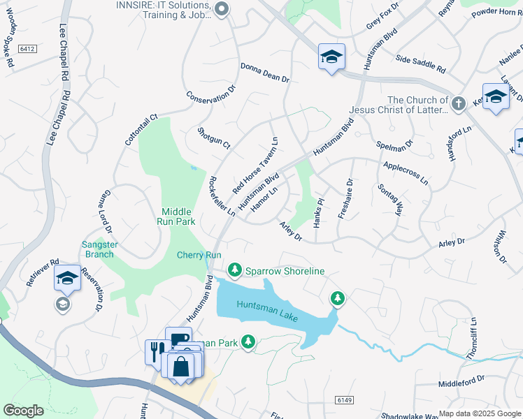 map of restaurants, bars, coffee shops, grocery stores, and more near 7135 Hamor Lane in Springfield