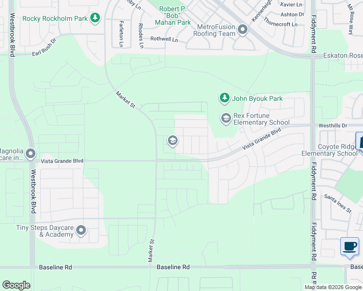 map of restaurants, bars, coffee shops, grocery stores, and more near 2040 Metalmark Street in Roseville