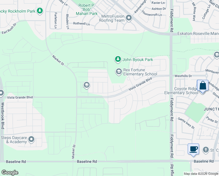 map of restaurants, bars, coffee shops, grocery stores, and more near 1524 Monarch Grove Street in Roseville
