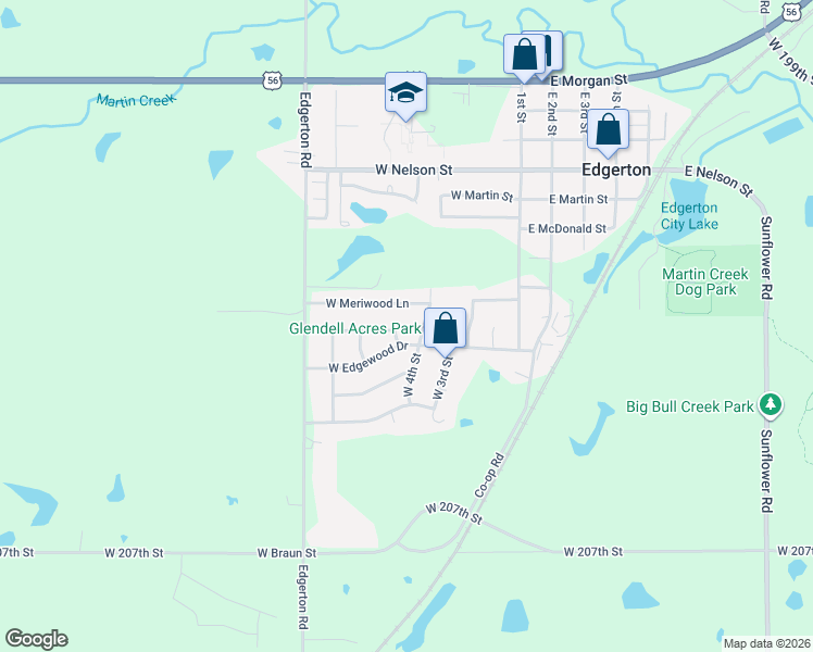 map of restaurants, bars, coffee shops, grocery stores, and more near 506 West Cumberland Drive in Edgerton