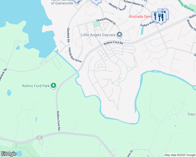 map of restaurants, bars, coffee shops, grocery stores, and more near 14397 Broadwinged Drive in Gainesville