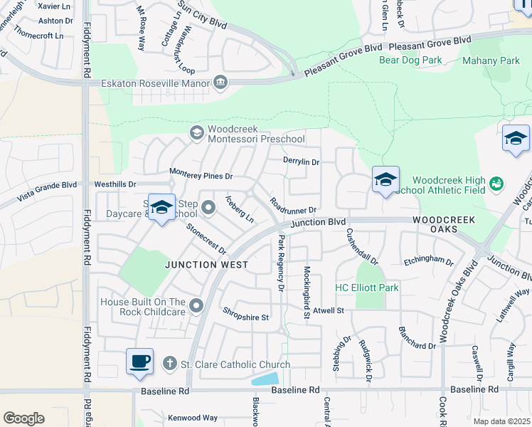 map of restaurants, bars, coffee shops, grocery stores, and more near 125 Tatiana Court in Roseville