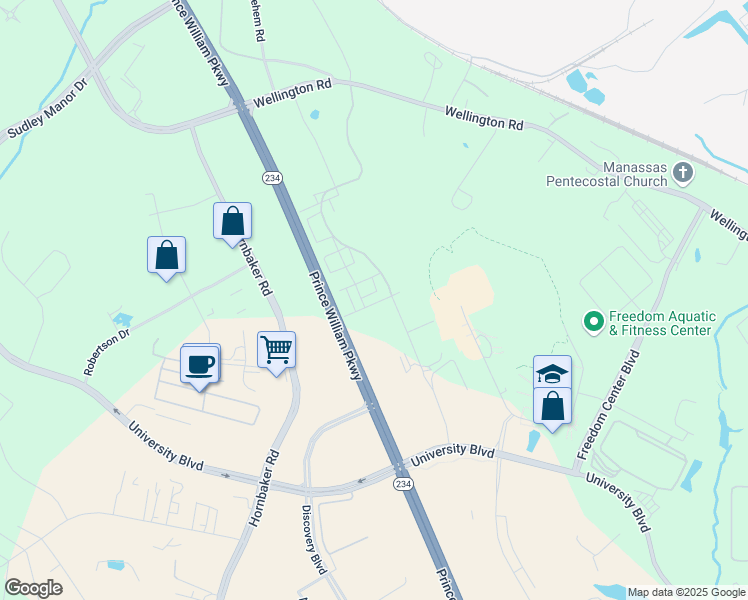 map of restaurants, bars, coffee shops, grocery stores, and more near 11272 Dorothy Vaughan Road in Manassas