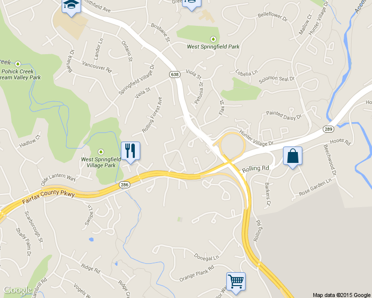 map of restaurants, bars, coffee shops, grocery stores, and more near 8045 Tanworth Court in Springfield