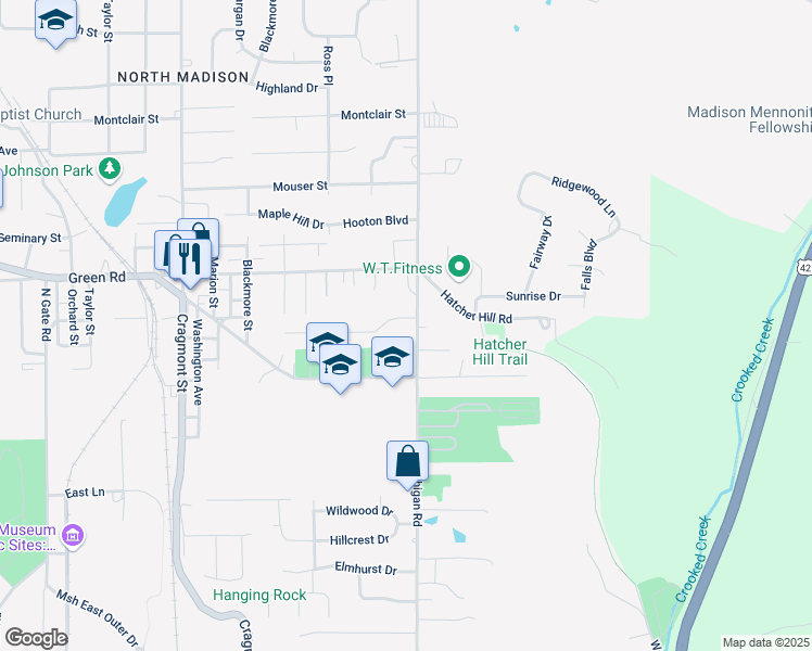 map of restaurants, bars, coffee shops, grocery stores, and more near 101 Cherry Trce in Madison