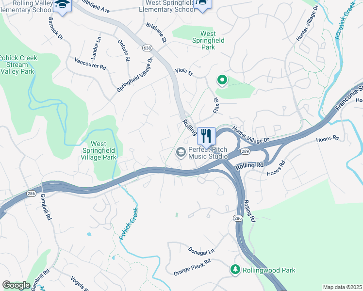 map of restaurants, bars, coffee shops, grocery stores, and more near 8045 Tanworth Court in Springfield