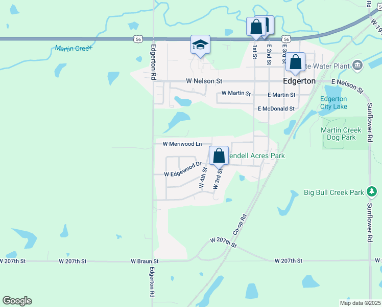 map of restaurants, bars, coffee shops, grocery stores, and more near 506 West Cumberland Drive in Edgerton
