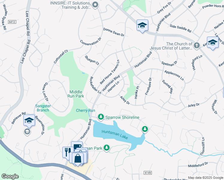 map of restaurants, bars, coffee shops, grocery stores, and more near 7135 Hamor Lane in Springfield