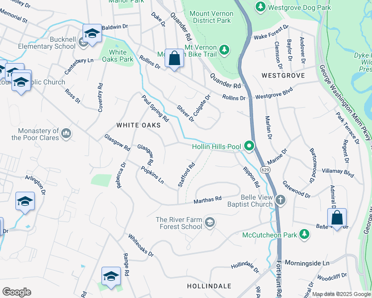 map of restaurants, bars, coffee shops, grocery stores, and more near 2007 Paul Spring Road in Alexandria