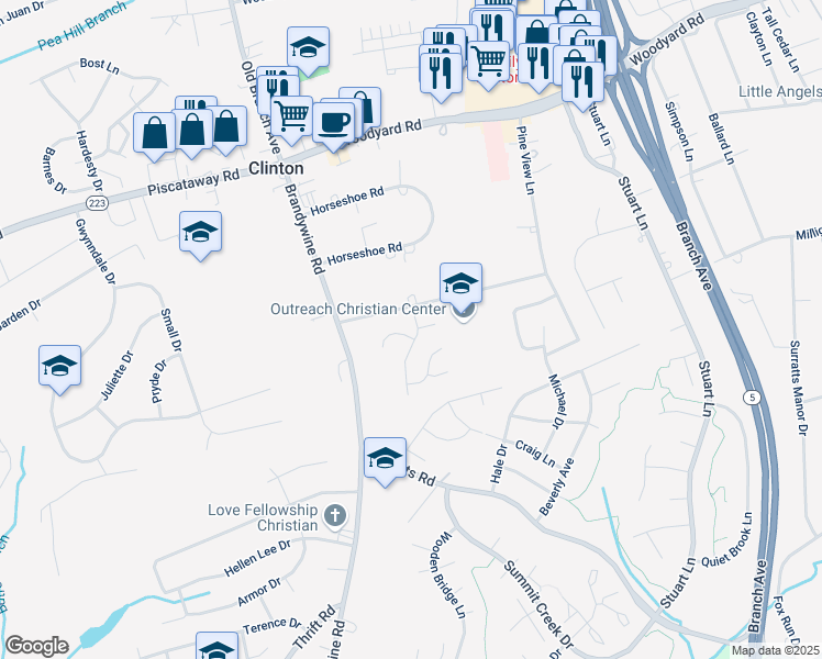 map of restaurants, bars, coffee shops, grocery stores, and more near 9405 Pin Oak Street in Clinton