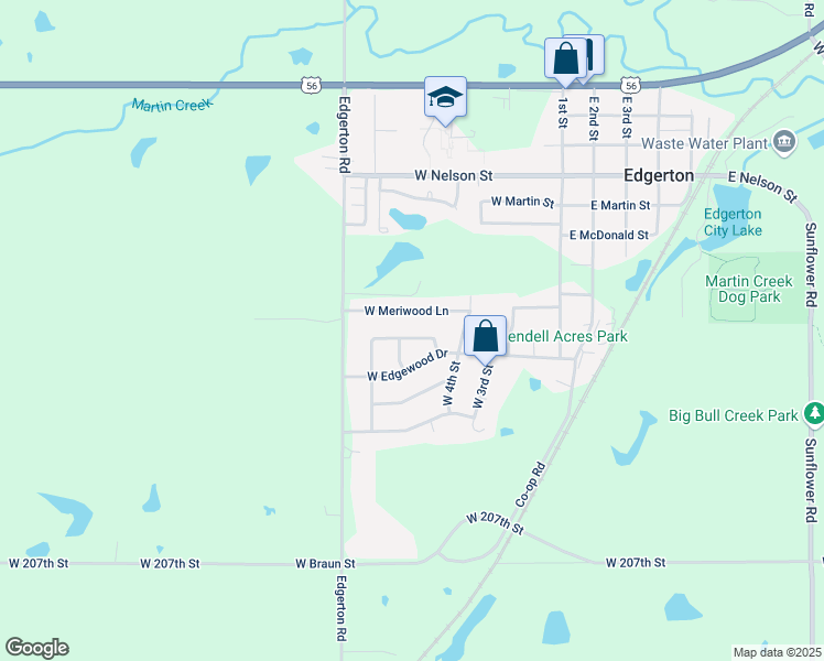 map of restaurants, bars, coffee shops, grocery stores, and more near 506 West Cumberland Drive in Edgerton