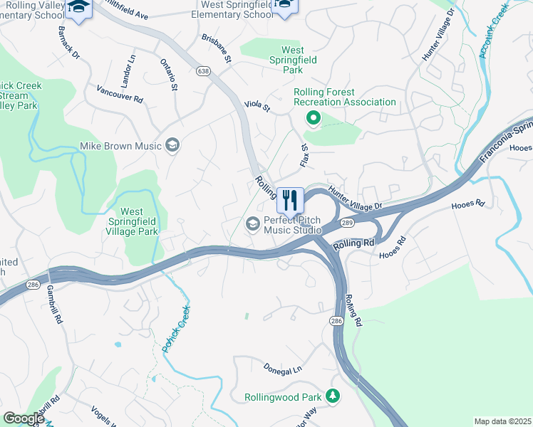 map of restaurants, bars, coffee shops, grocery stores, and more near 8031 Tanworth Court in Springfield