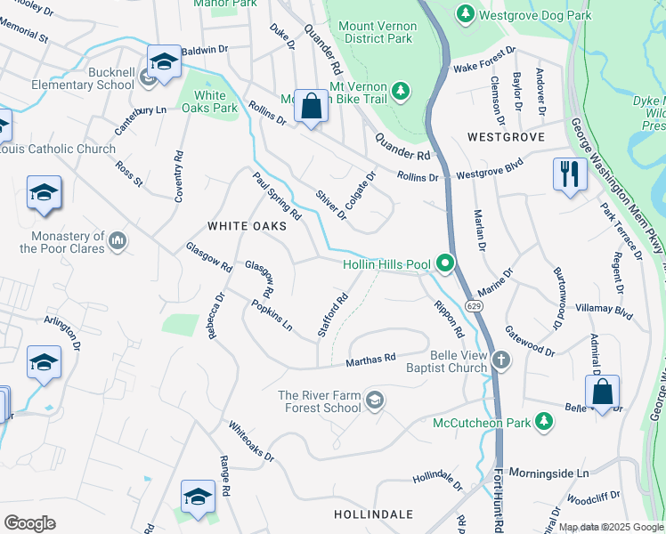 map of restaurants, bars, coffee shops, grocery stores, and more near 2007 Paul Spring Road in Alexandria