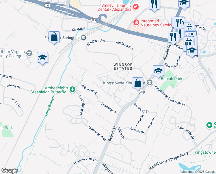 map of restaurants, bars, coffee shops, grocery stores, and more near 7290 Larrup Court in Alexandria