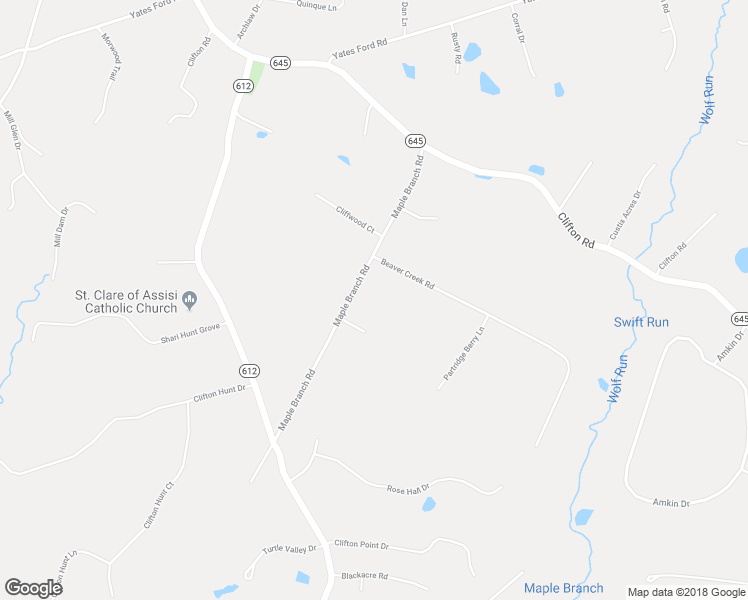 map of restaurants, bars, coffee shops, grocery stores, and more near 7601 Maple Branch Road in Clifton