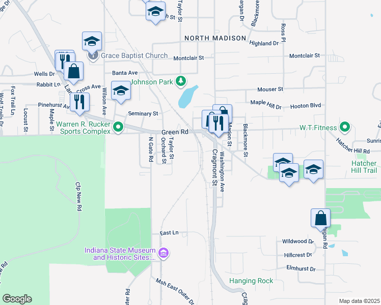 map of restaurants, bars, coffee shops, grocery stores, and more near 1735 Allen Street in Madison