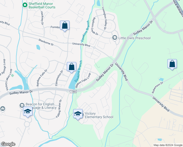map of restaurants, bars, coffee shops, grocery stores, and more near 9147 Ribbon Falls Loop in Bristow