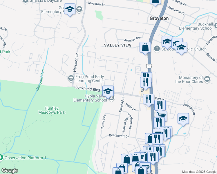 map of restaurants, bars, coffee shops, grocery stores, and more near 3424 Lockheed Boulevard in Alexandria