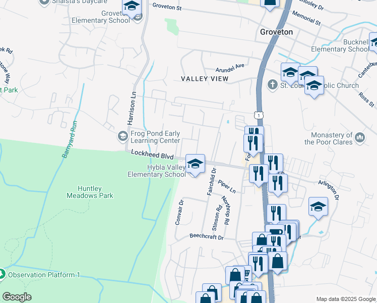 map of restaurants, bars, coffee shops, grocery stores, and more near 3424 Lockheed Boulevard in Alexandria