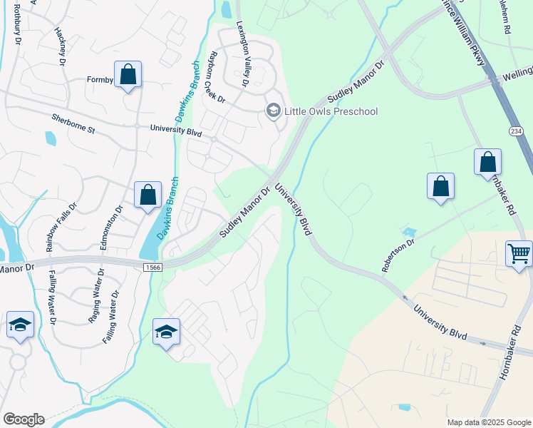 map of restaurants, bars, coffee shops, grocery stores, and more near 9086 Dawkins Drive in Bristow