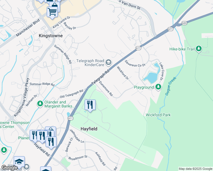 map of restaurants, bars, coffee shops, grocery stores, and more near 5533 Dunsmore Road in Alexandria
