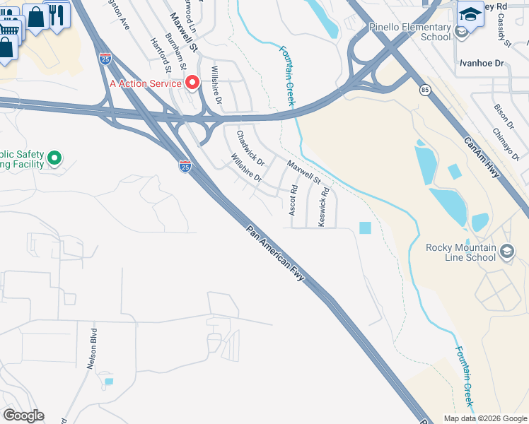 map of restaurants, bars, coffee shops, grocery stores, and more near 3257 Upsala View in Colorado Springs