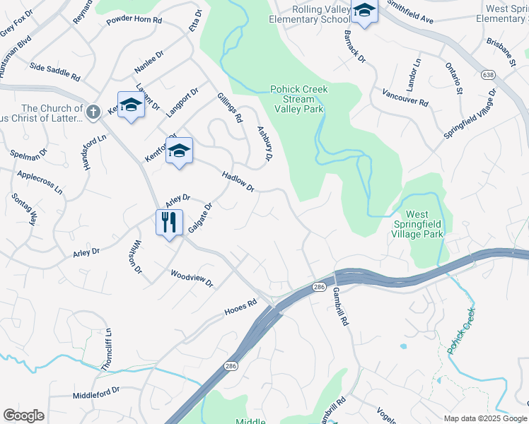 map of restaurants, bars, coffee shops, grocery stores, and more near 7108 Danford Place in Springfield