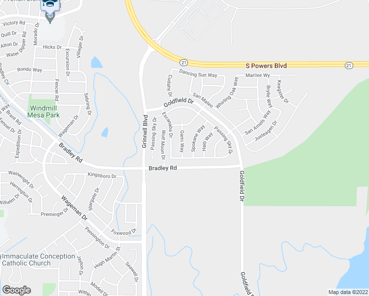 map of restaurants, bars, coffee shops, grocery stores, and more near 4945 Gami Way in Colorado Springs