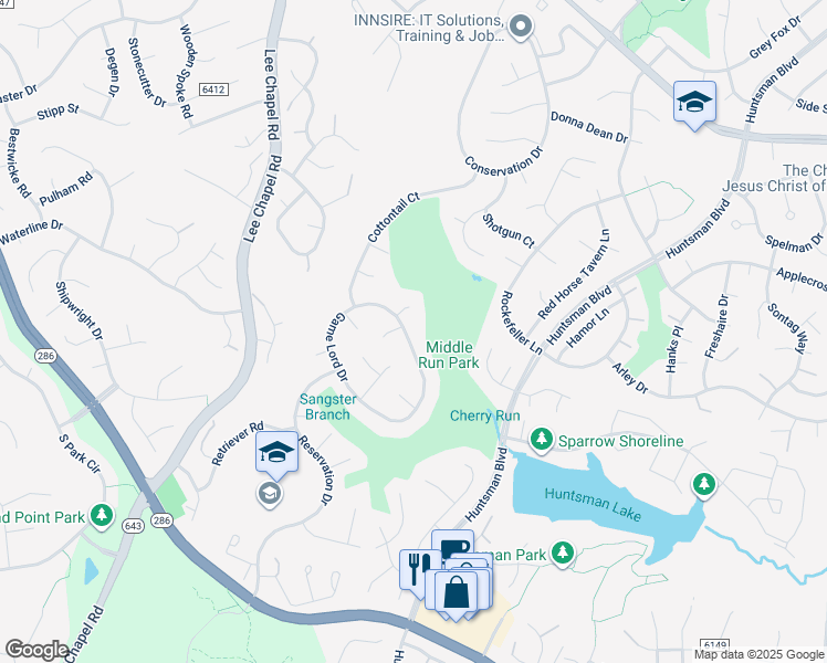 map of restaurants, bars, coffee shops, grocery stores, and more near 7133 Game Lord Drive in Springfield