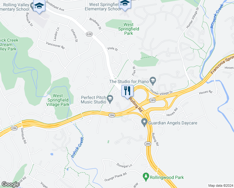 map of restaurants, bars, coffee shops, grocery stores, and more near 8023 Tanworth Court in Springfield
