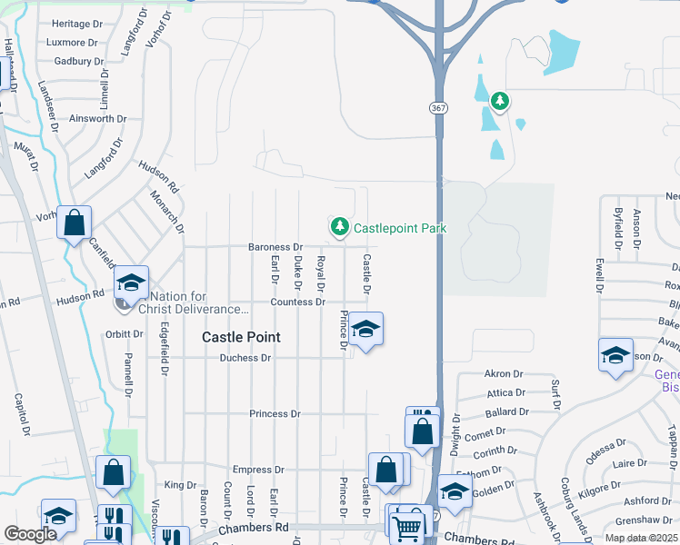 map of restaurants, bars, coffee shops, grocery stores, and more near 10429 Prince Drive in St. Louis