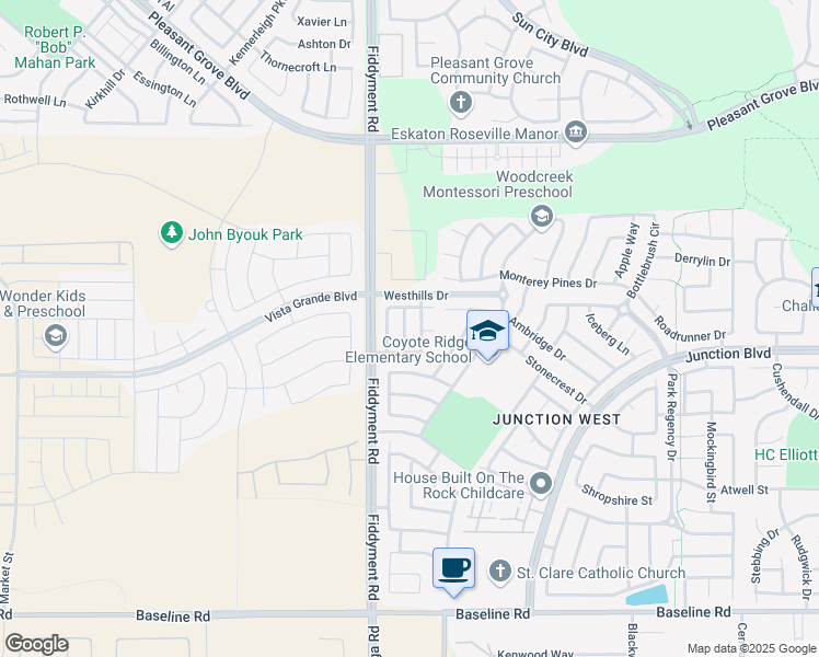 map of restaurants, bars, coffee shops, grocery stores, and more near 1840 Broad Stripes Way in Roseville