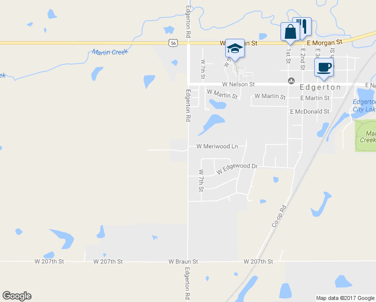 map of restaurants, bars, coffee shops, grocery stores, and more near 20338 West 8th Street in Edgerton
