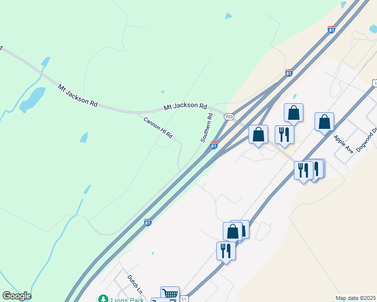 map of restaurants, bars, coffee shops, grocery stores, and more near 230 Scothern Road in Mount Jackson