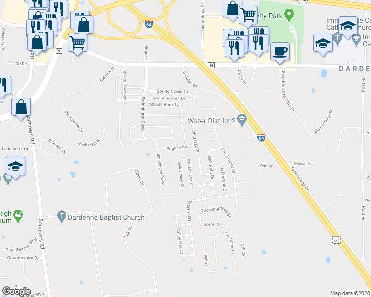 map of restaurants, bars, coffee shops, grocery stores, and more near 2322 Oak Meadow Drive in O'Fallon