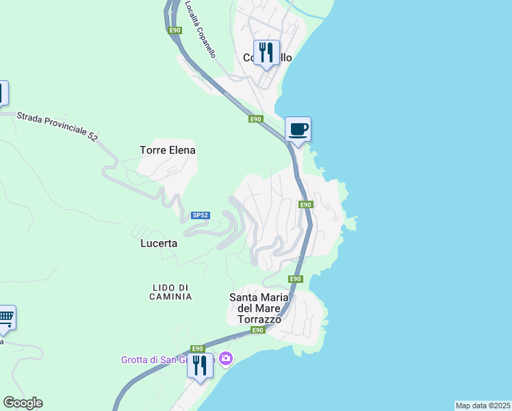 map of restaurants, bars, coffee shops, grocery stores, and more near 2 Via Serusi in Copanello