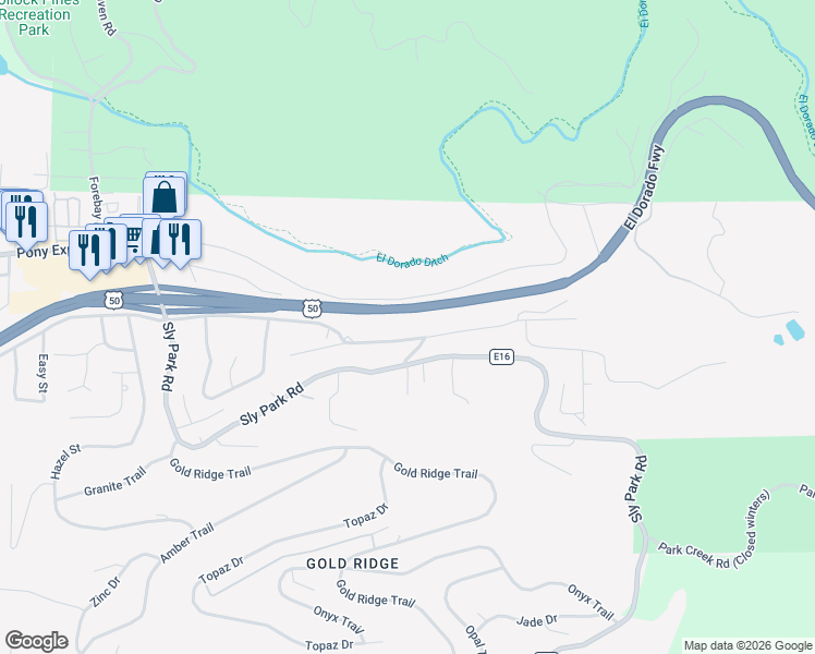 map of restaurants, bars, coffee shops, grocery stores, and more near 6814 Ridgeway Drive in Pacific House