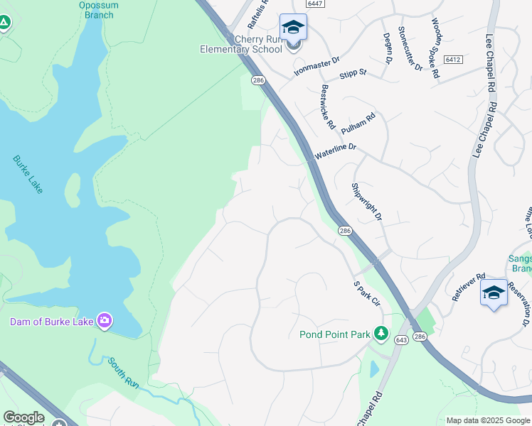 map of restaurants, bars, coffee shops, grocery stores, and more near 7106 Woodrise Court in Fairfax Station