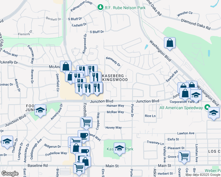 map of restaurants, bars, coffee shops, grocery stores, and more near 300 Micro Court in Roseville