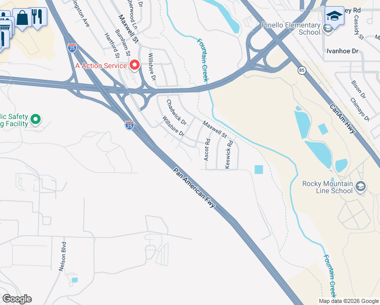 map of restaurants, bars, coffee shops, grocery stores, and more near 3257 Upsala View in Colorado Springs