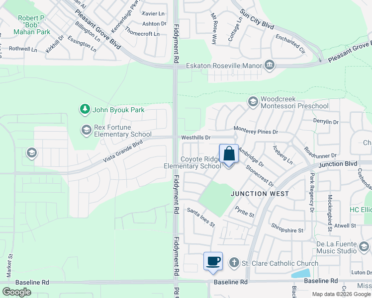 map of restaurants, bars, coffee shops, grocery stores, and more near 1809 Broad Stripes Way in Roseville