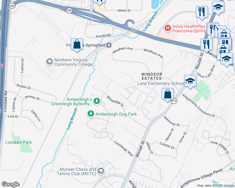 map of restaurants, bars, coffee shops, grocery stores, and more near 6513 Sunburst Way in Alexandria
